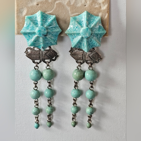 RARE! Autentic 1988 Stephen Dweck Sterling Silver Turquoise Clip on Earrings! - Picture 1 of 8
